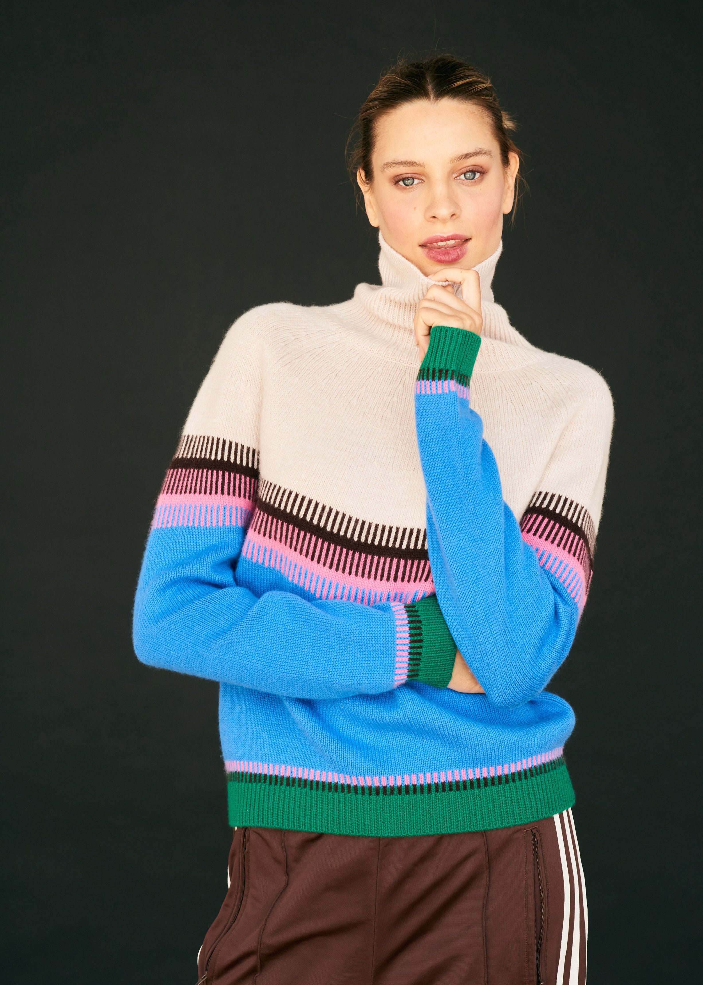 Jumper 1234 Block Fair Isle Tweed Roll Collar