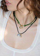 On-neck styling shot with the cord knotted at the back