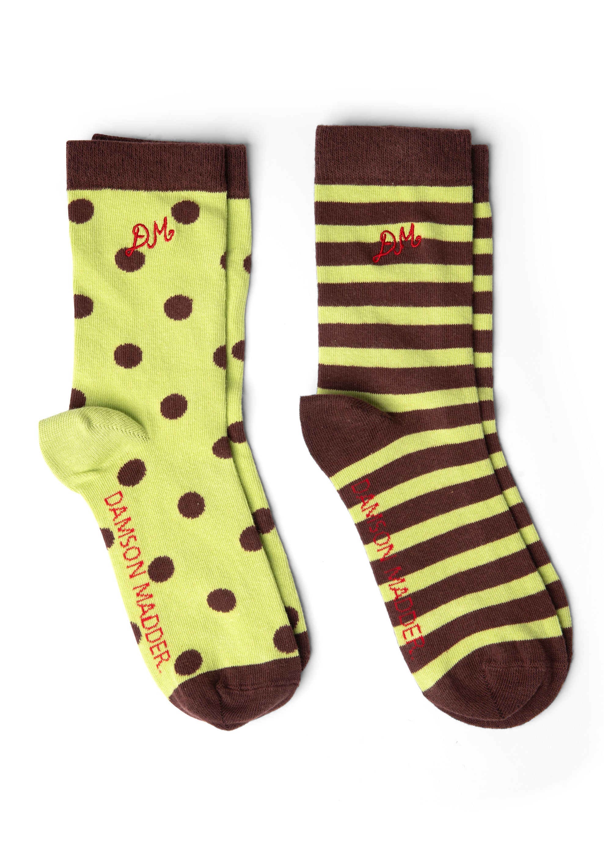 Damson Madder Calf Length 2 Pack Socks - Choc & Avocado