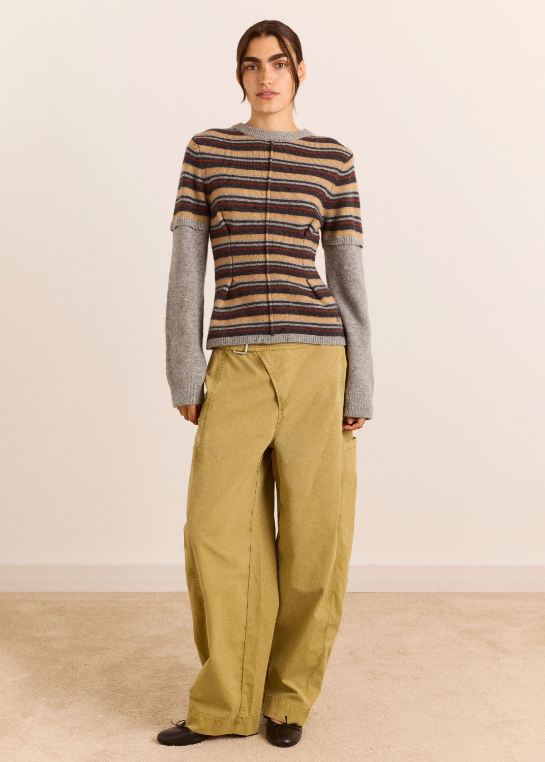 Damson Madder Clara Double Sleeve Merino Wool Jumper - Stripe