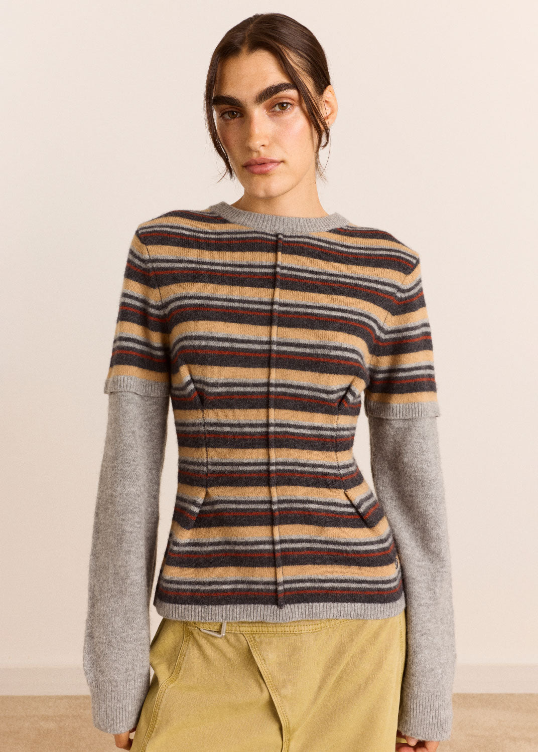 Damson Madder Clara Double Sleeve Merino Wool Jumper - Stripe