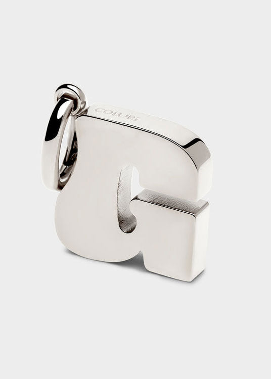 Coluri Coluri Letter G alphabet charm in silver, chunky bevelled form with split ring
