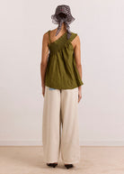 Back view, vintage seed packet pocket print on the right hip
