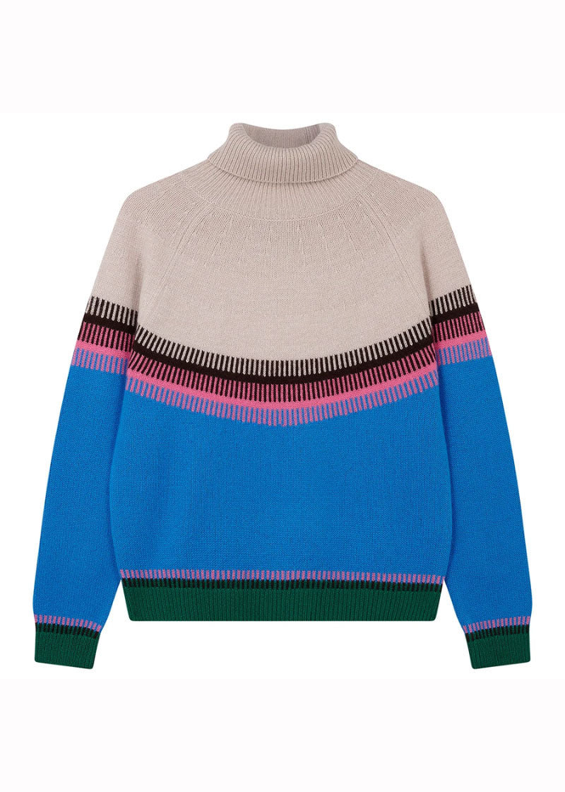 Jumper 1234 Block Fair Isle Tweed Roll Collar