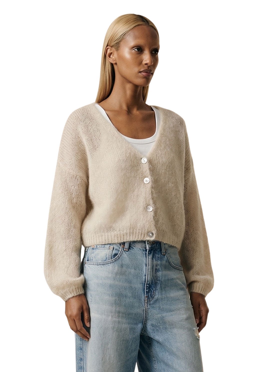 American Dreams Cornelia Cropped Cardigan - Beige