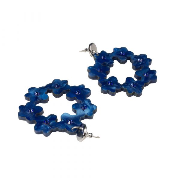 Toolally - Crystal Blossom Hoop Earrings - Saphire Blue