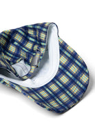 Front view, blue tomboy check cap with curved brim