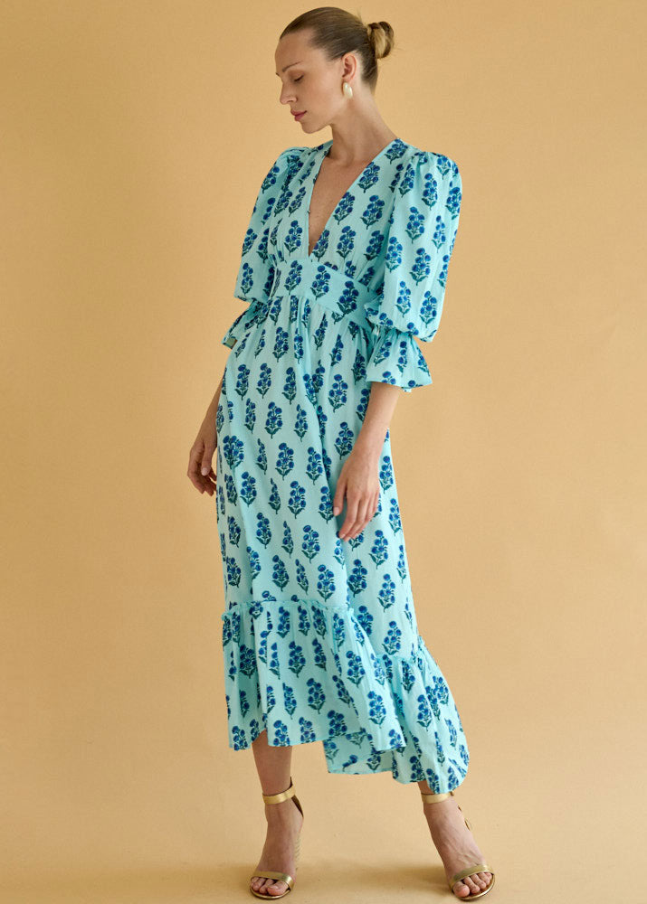 Neve & Noor Sophia Dress - Azure Fan