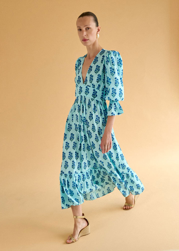 Neve & Noor Sophia Dress - Azure Fan