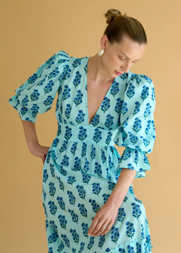 Neve & Noor Sophia Dress - Azure Fan
