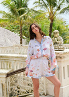 NOIB Mia shorts in seaborn, high-waisted linen-lyocell with fish and shell print