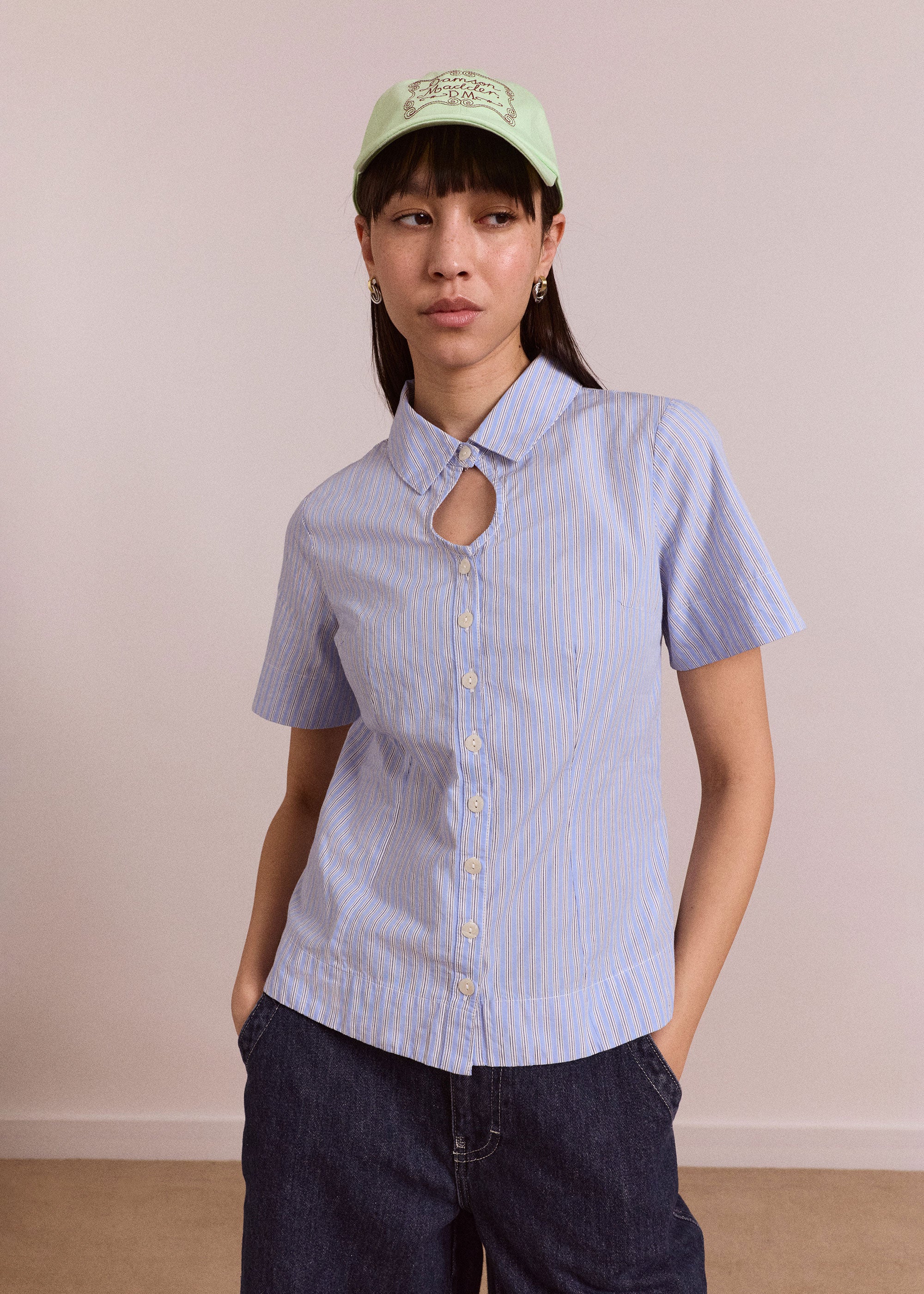 Damson Madder Ebba Shirt - Mini Blue Stripe