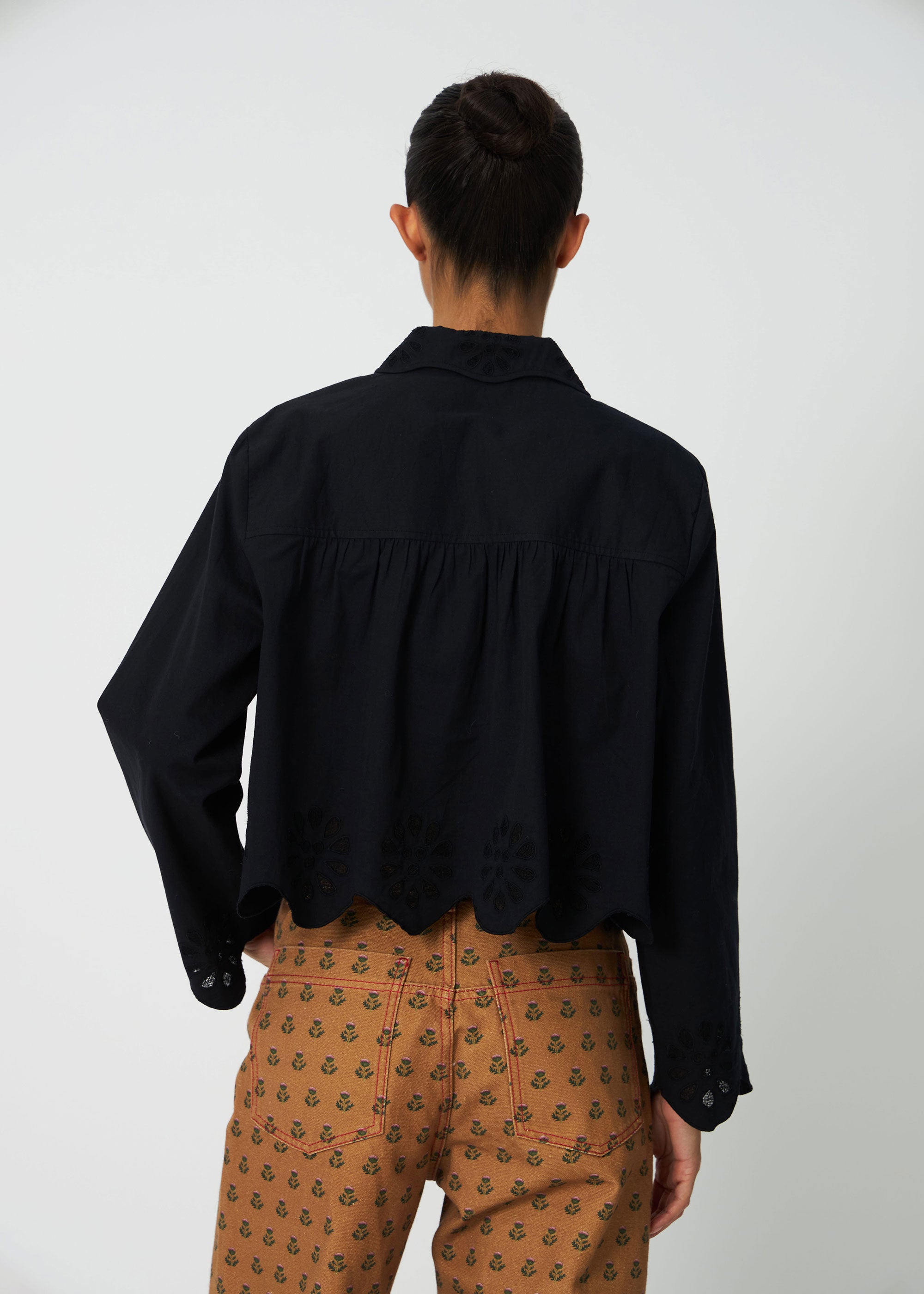 Stella Nova Cropped Blouse with Embroidery Anglaise - Black