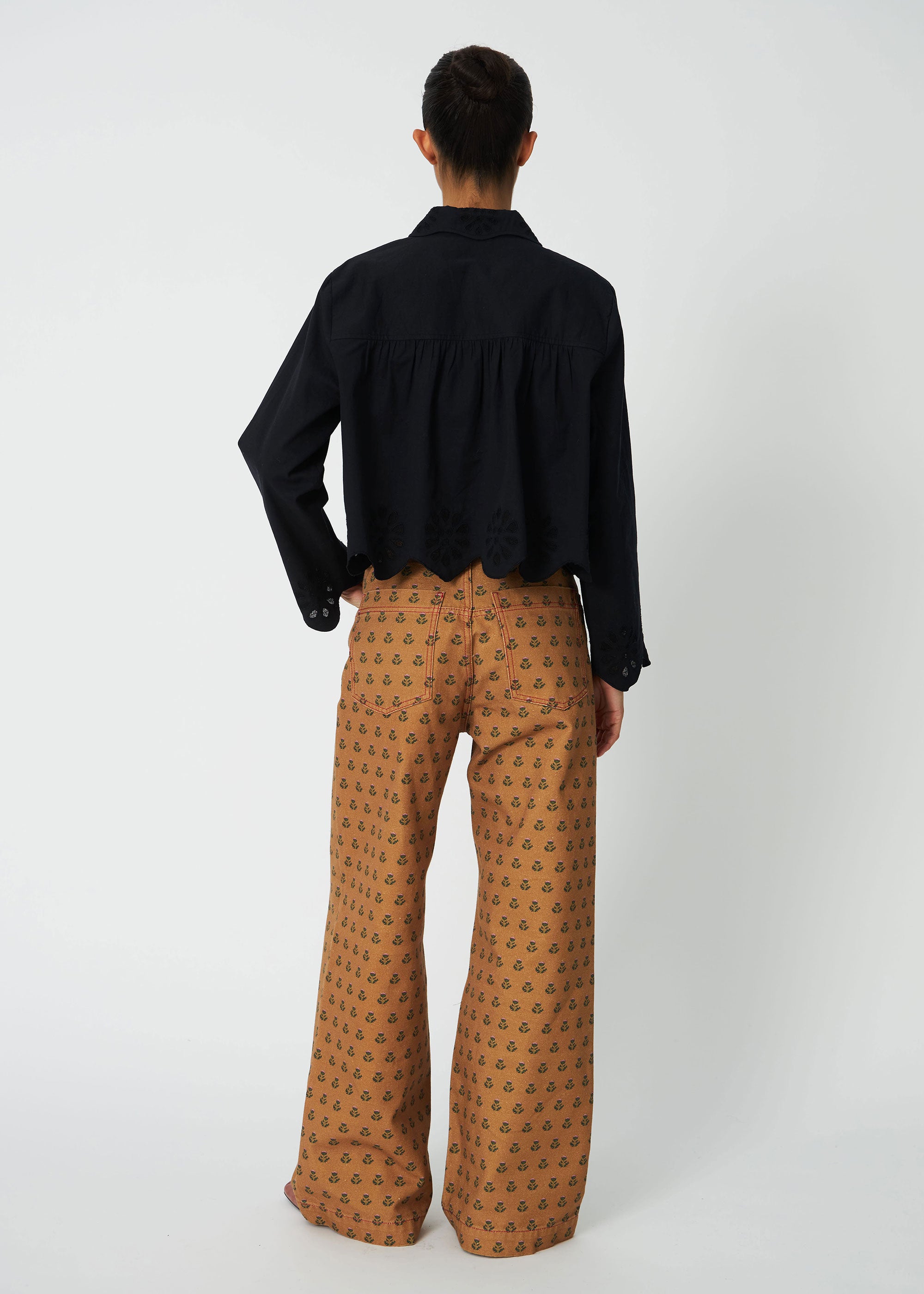 Stella Nova Cropped Blouse with Embroidery Anglaise - Black