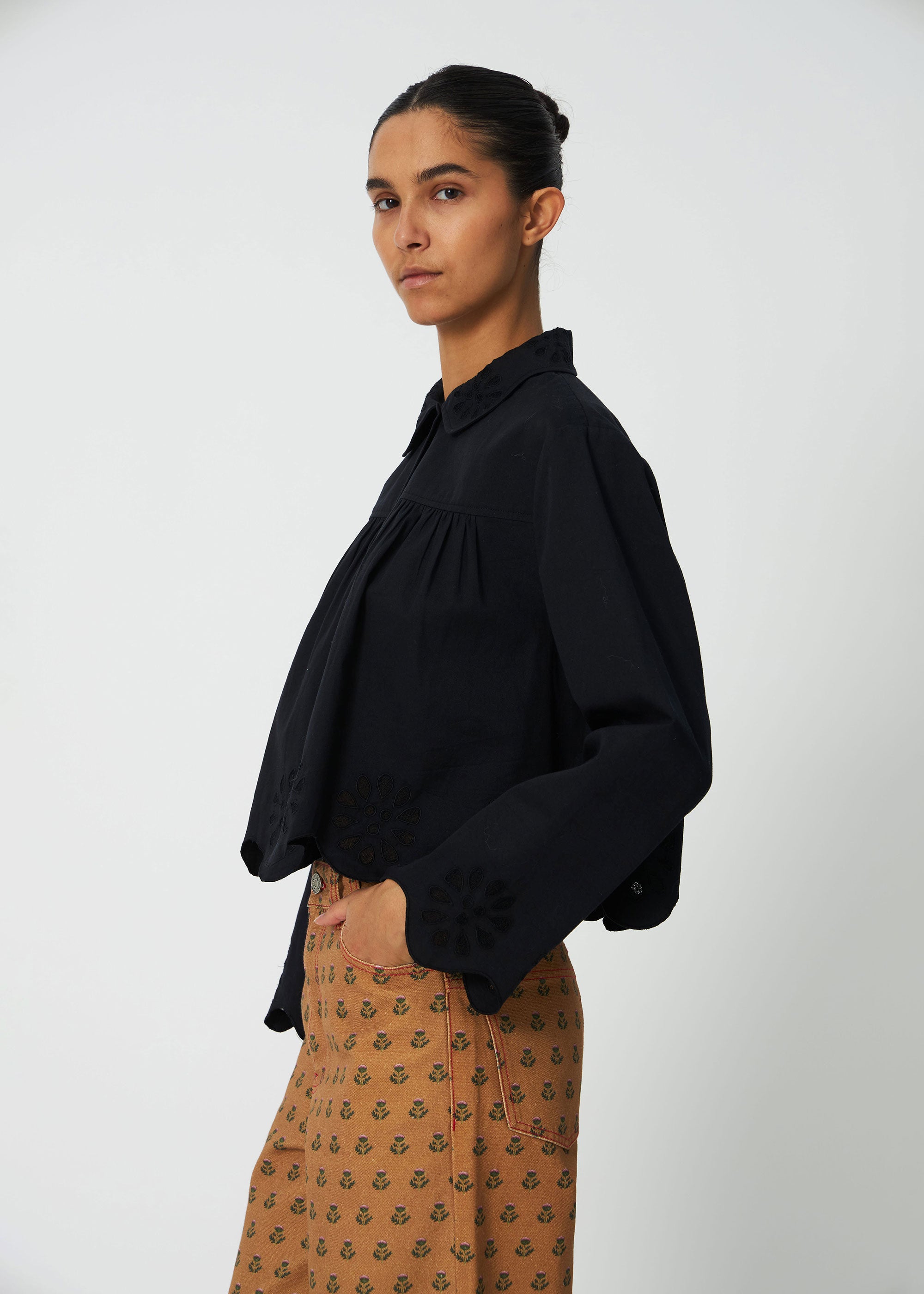 Stella Nova Cropped Blouse with Embroidery Anglaise - Black