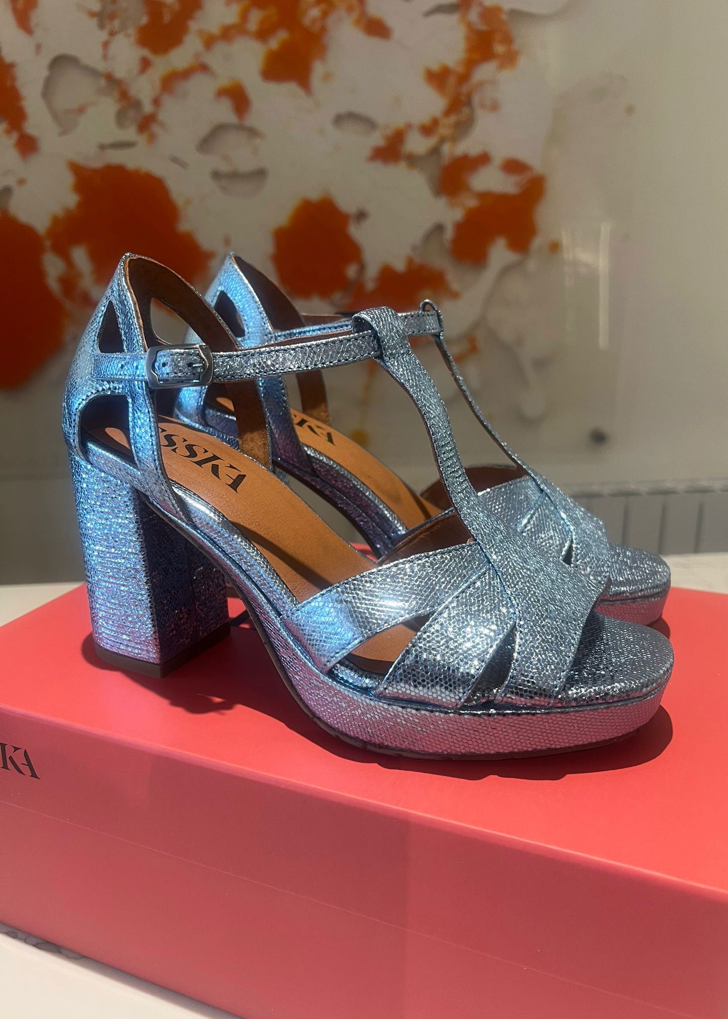 Esska Valerie Metallic Blue Heeled Sandals