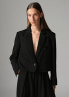DAY Birger et Mikkelsen Edie cropped black gabardine blazer, single button and notch lapels