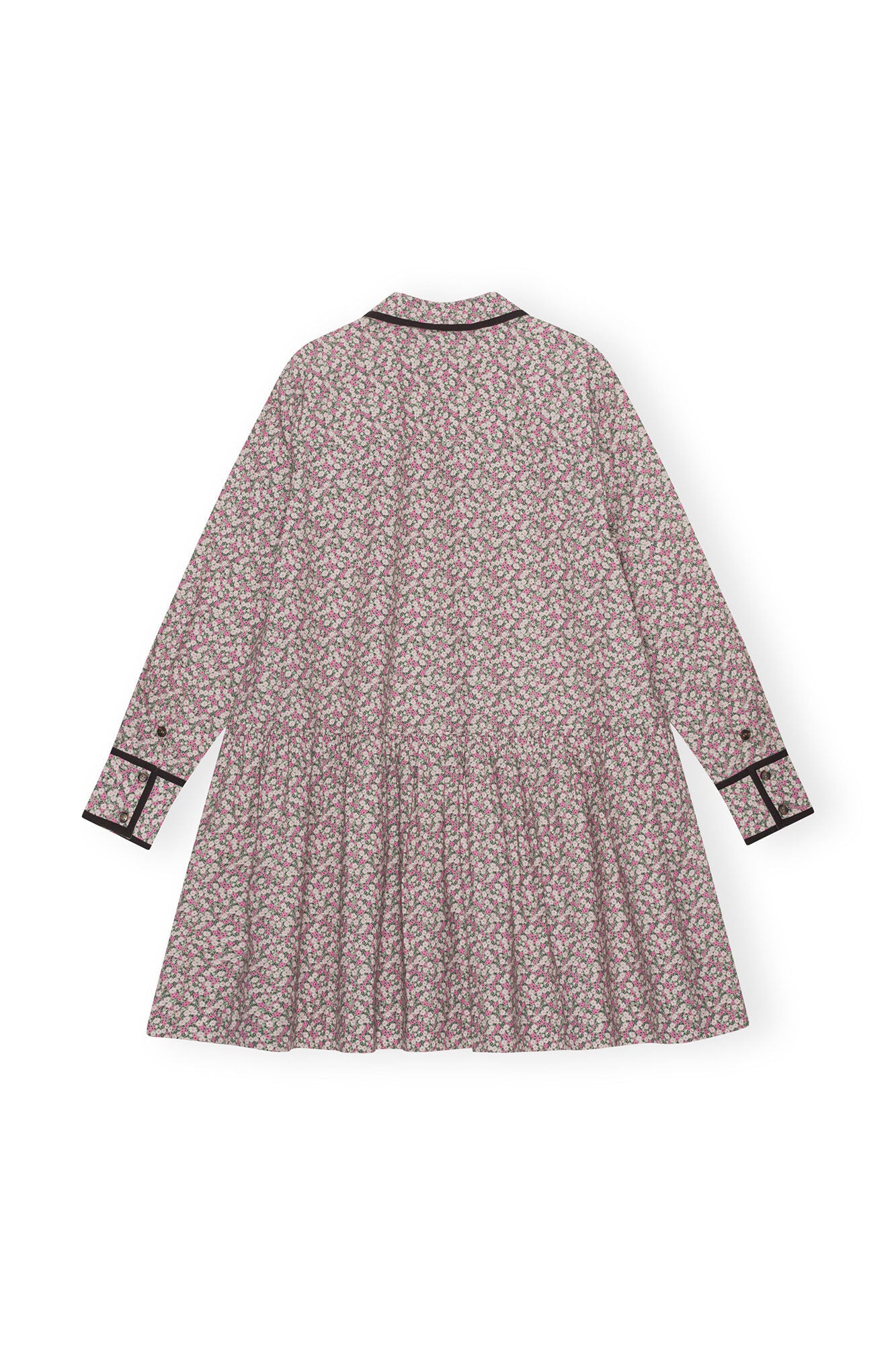 GANNI - Printed Cotton Mini Shirt Dress Forest Grey