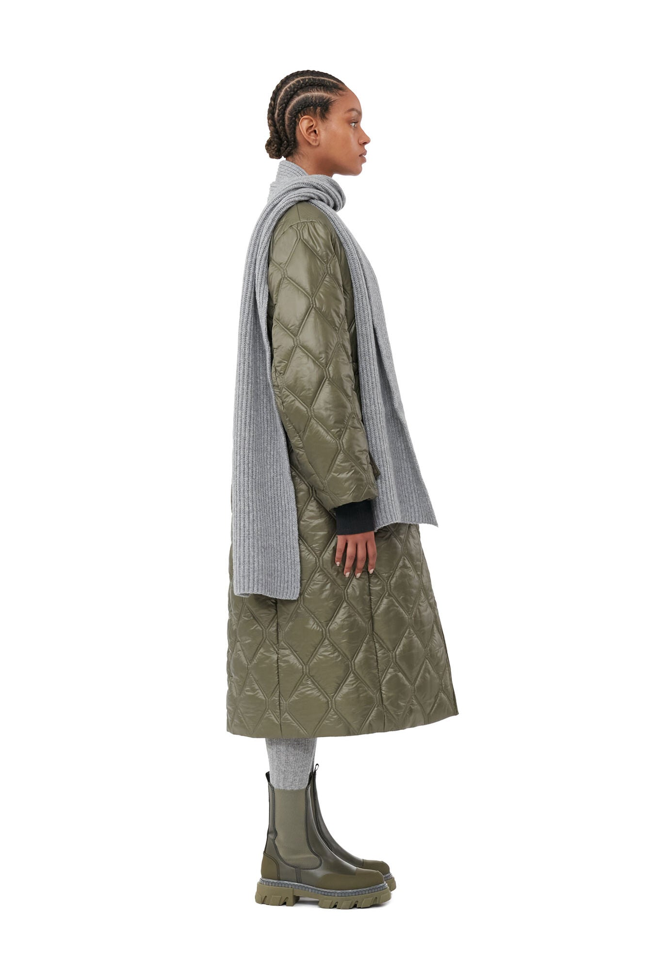 GANNI - Shiny Quilt Long Coat Kalamata