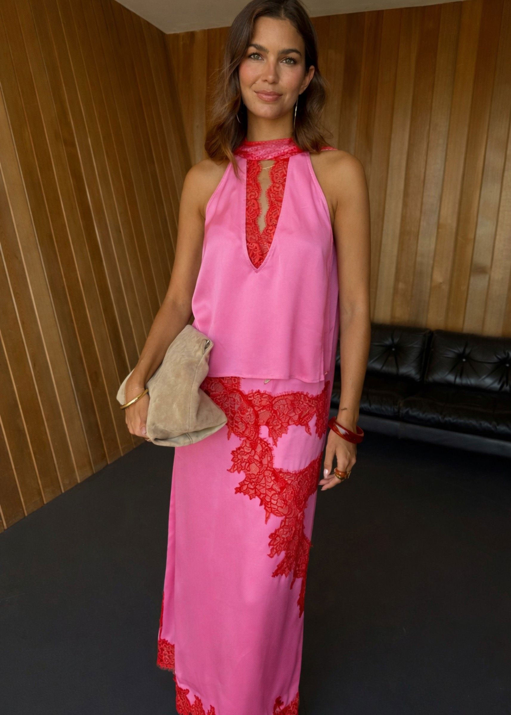 Never Fully Dressed Pink and Red Lace Lily Skirt