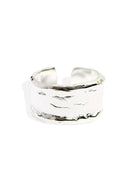 By Alona Gaia ring in sterling silver, lost-wax cast cuff with organic molten texture