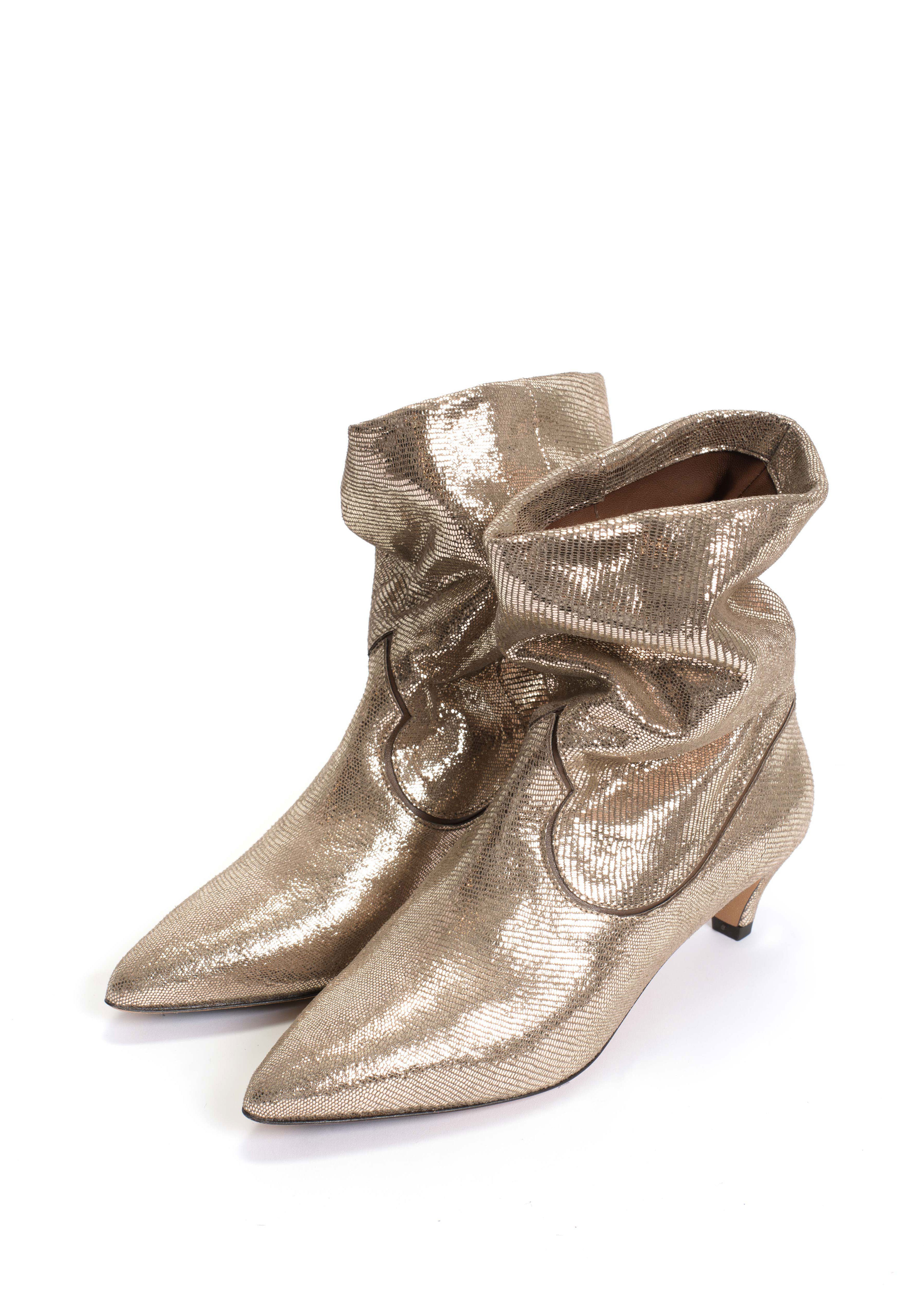 Anonymous Copenhagen Hicha 40 Stiletto Boots - Vintage Champagne Lizard Metallic Goat