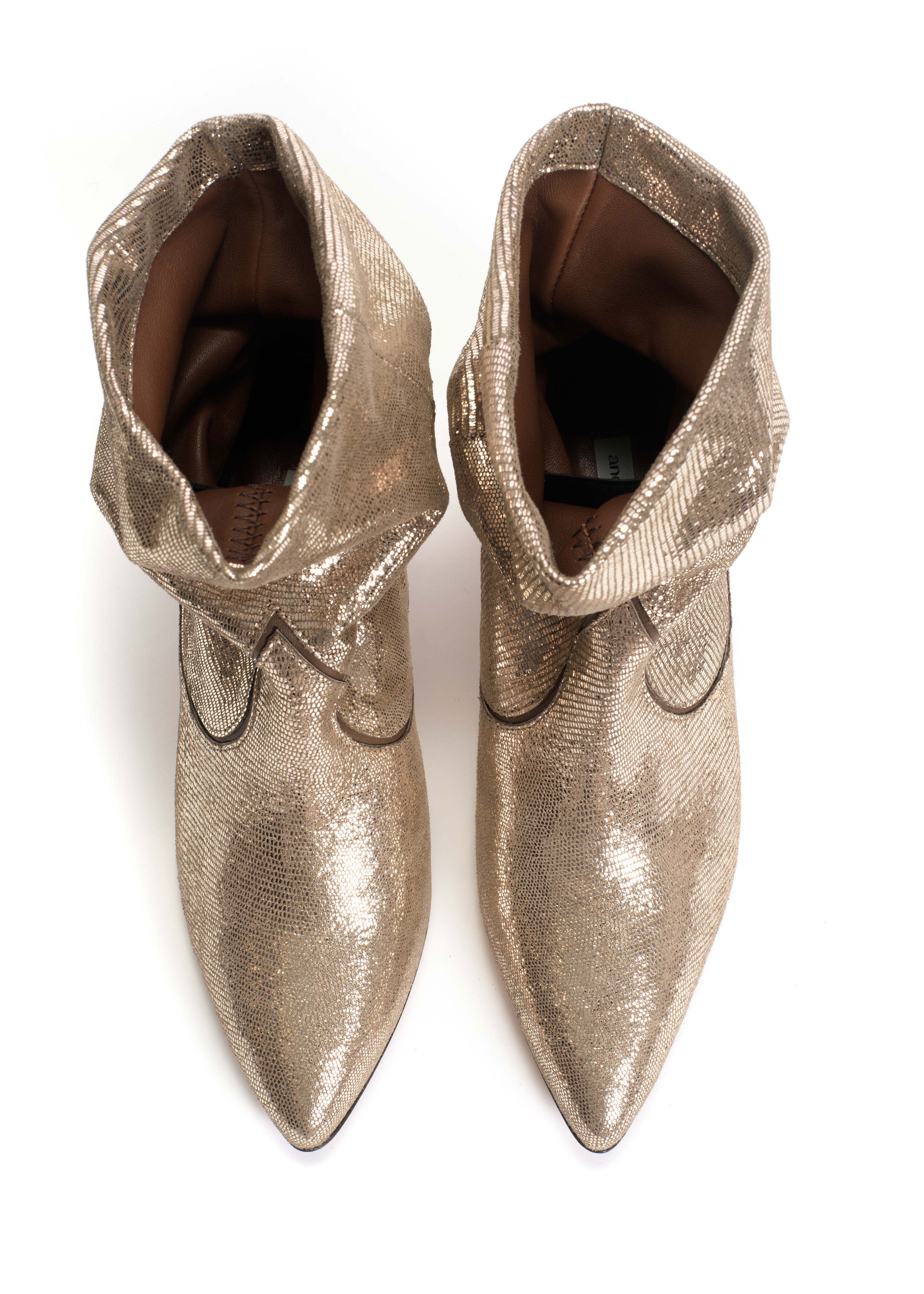 Anonymous Copenhagen Hicha 40 Stiletto Boots - Vintage Champagne Lizard Metallic Goat