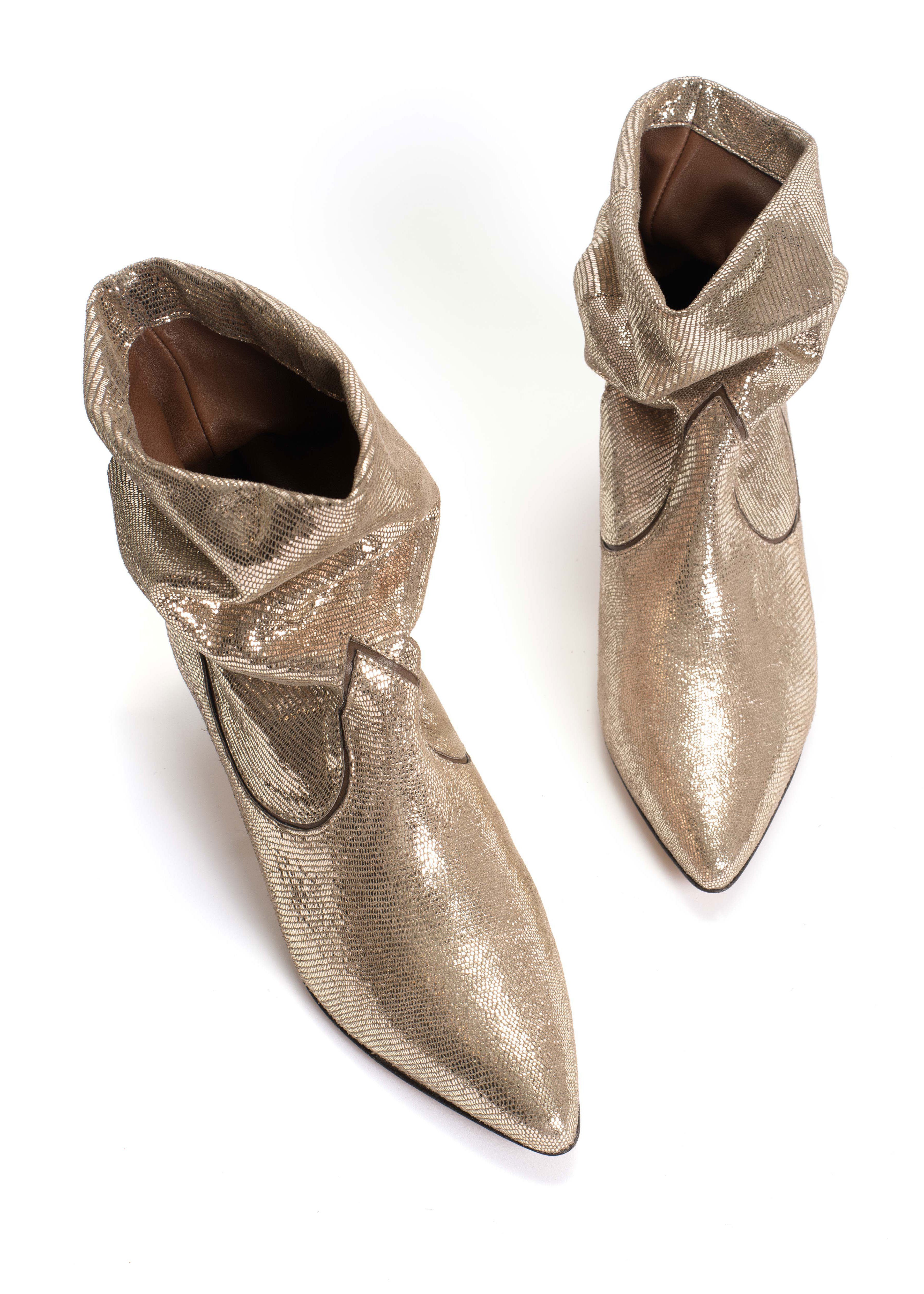 Anonymous Copenhagen Hicha 40 Stiletto Boots - Vintage Champagne Lizard Metallic Goat