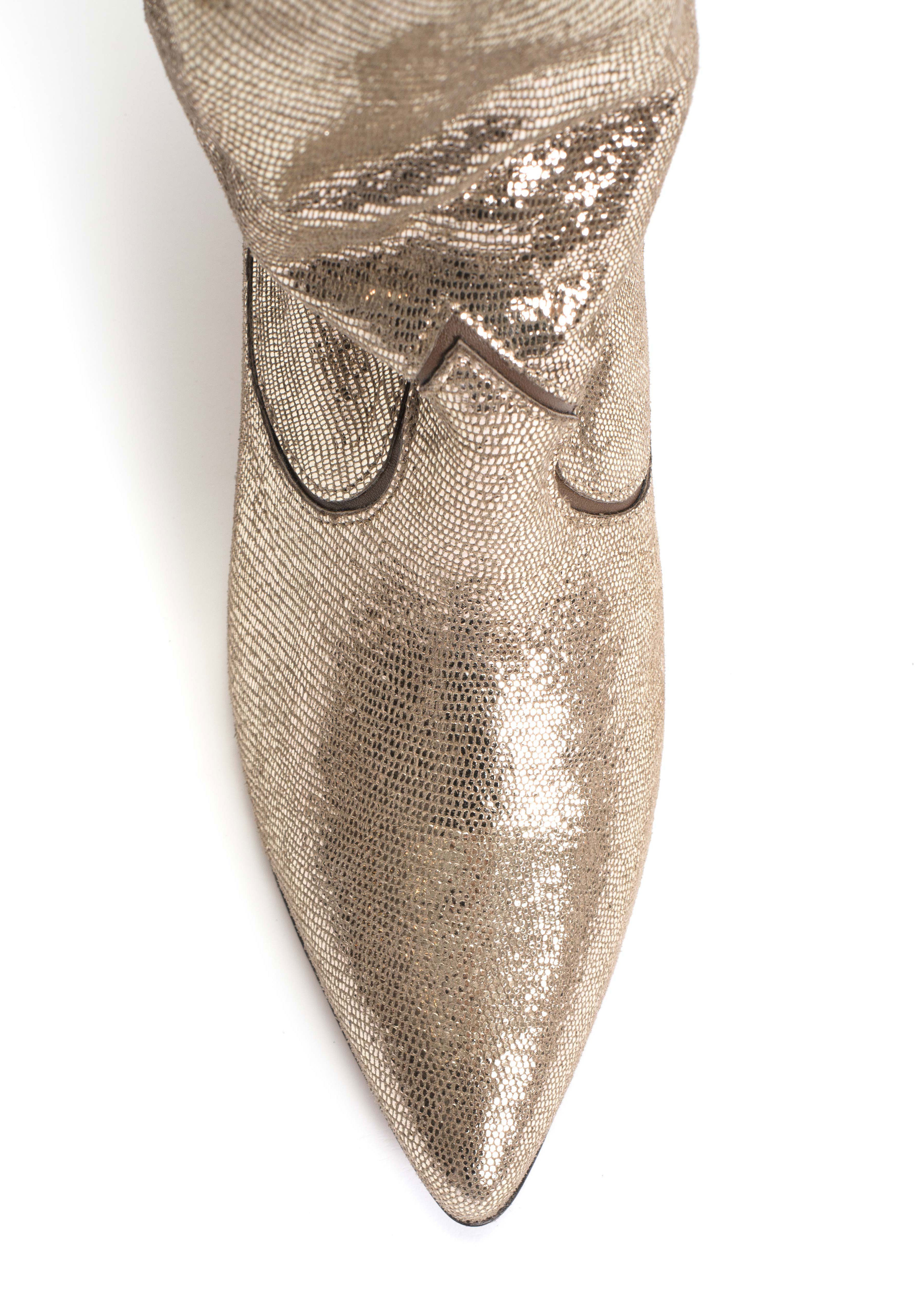 Anonymous Copenhagen Hicha 40 Stiletto Boots - Vintage Champagne Lizard Metallic Goat
