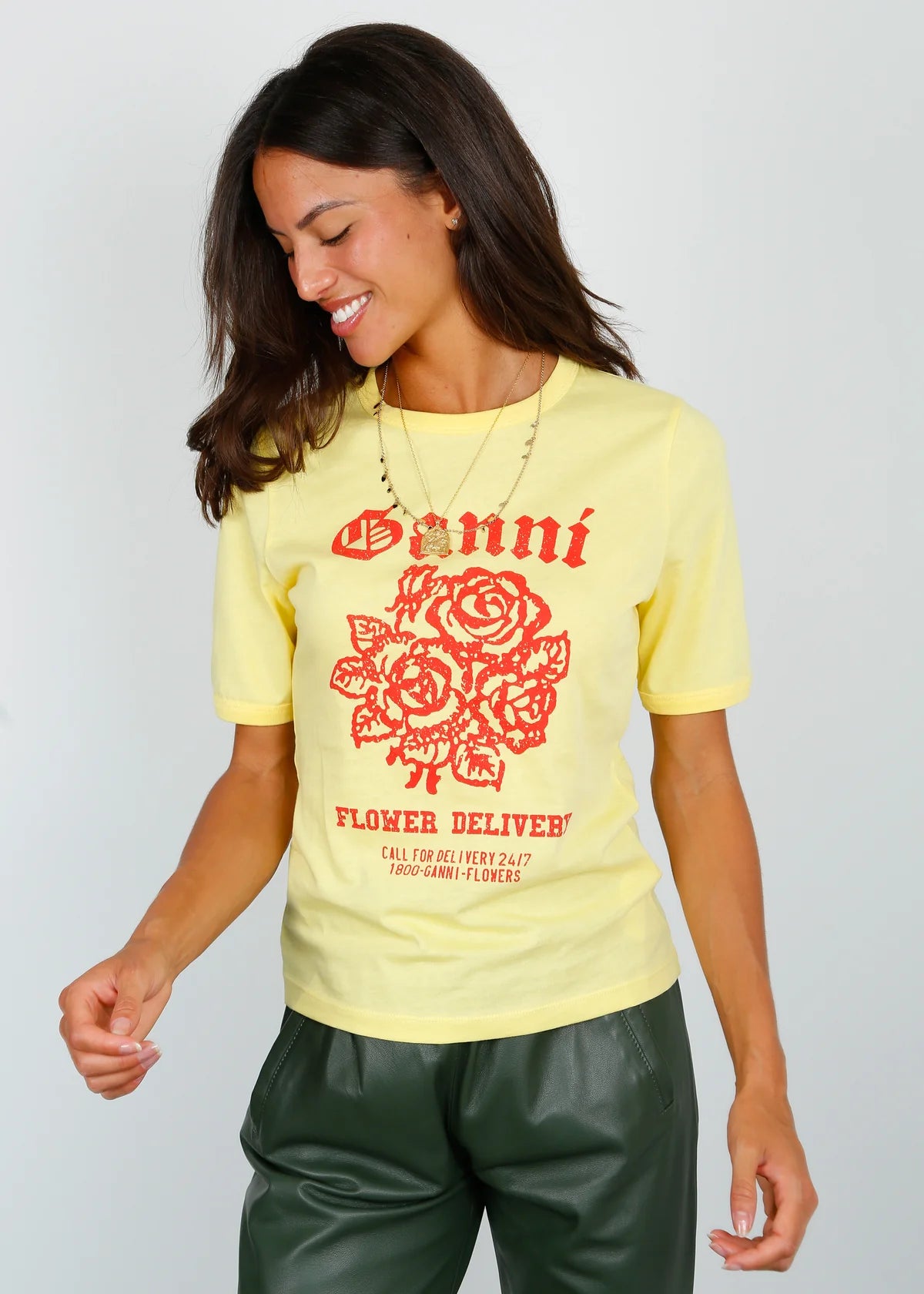 GANNI - Light Cotton Jersey Flower Fitted T-Shirt