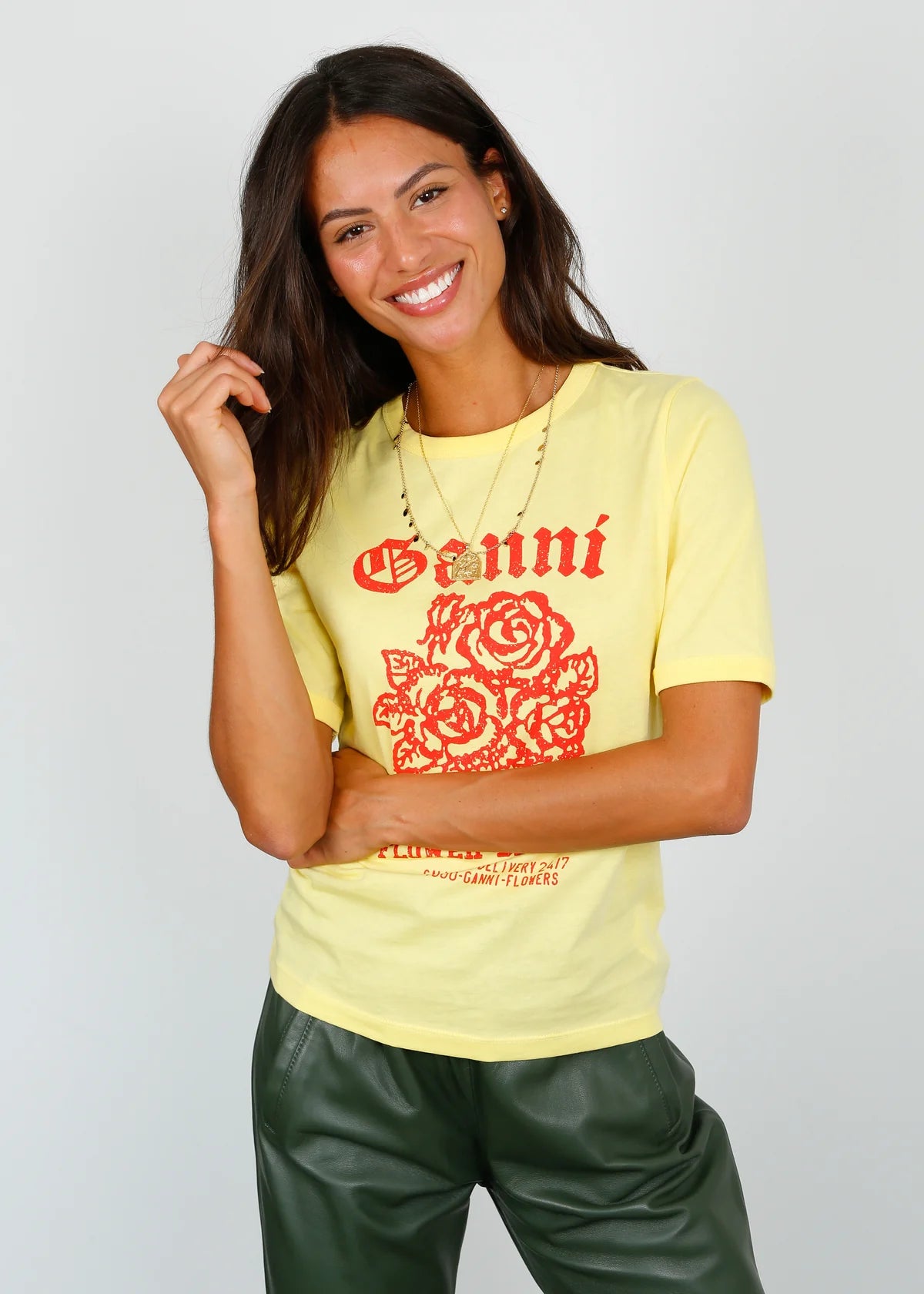 GANNI - Light Cotton Jersey Flower Fitted T-Shirt