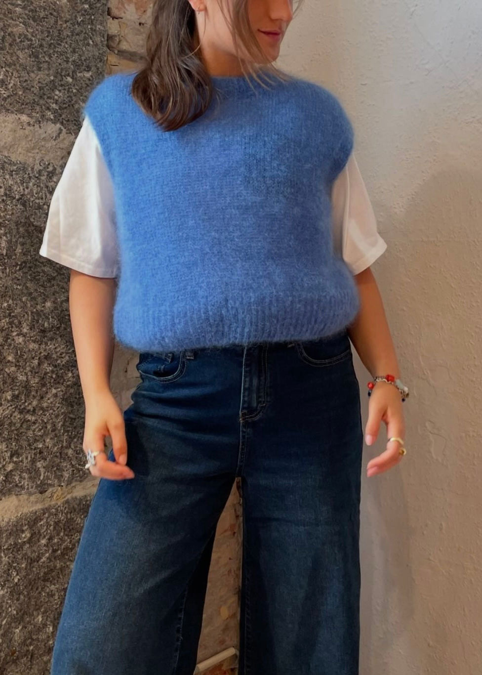 Øst London Monika Cropped Mohair Vest - Cornflower Blue