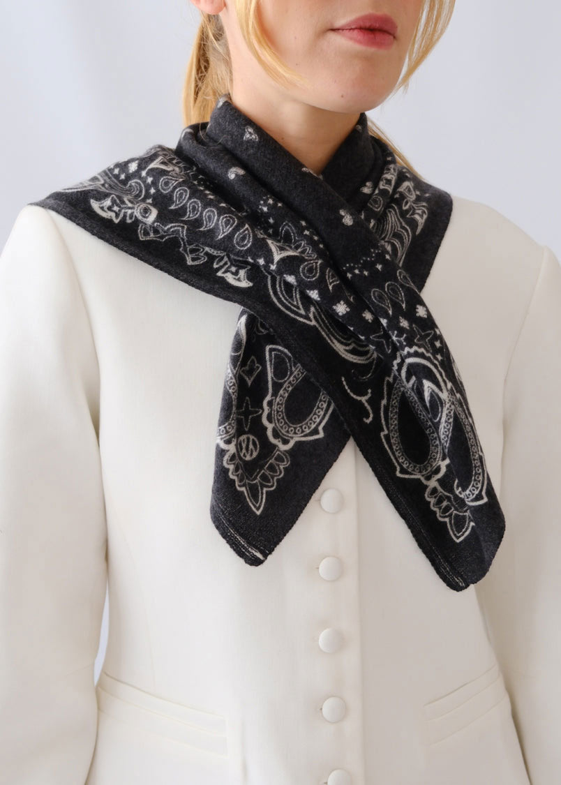 Lescarf Cashmere Paisley Scarf - Black - 65cm