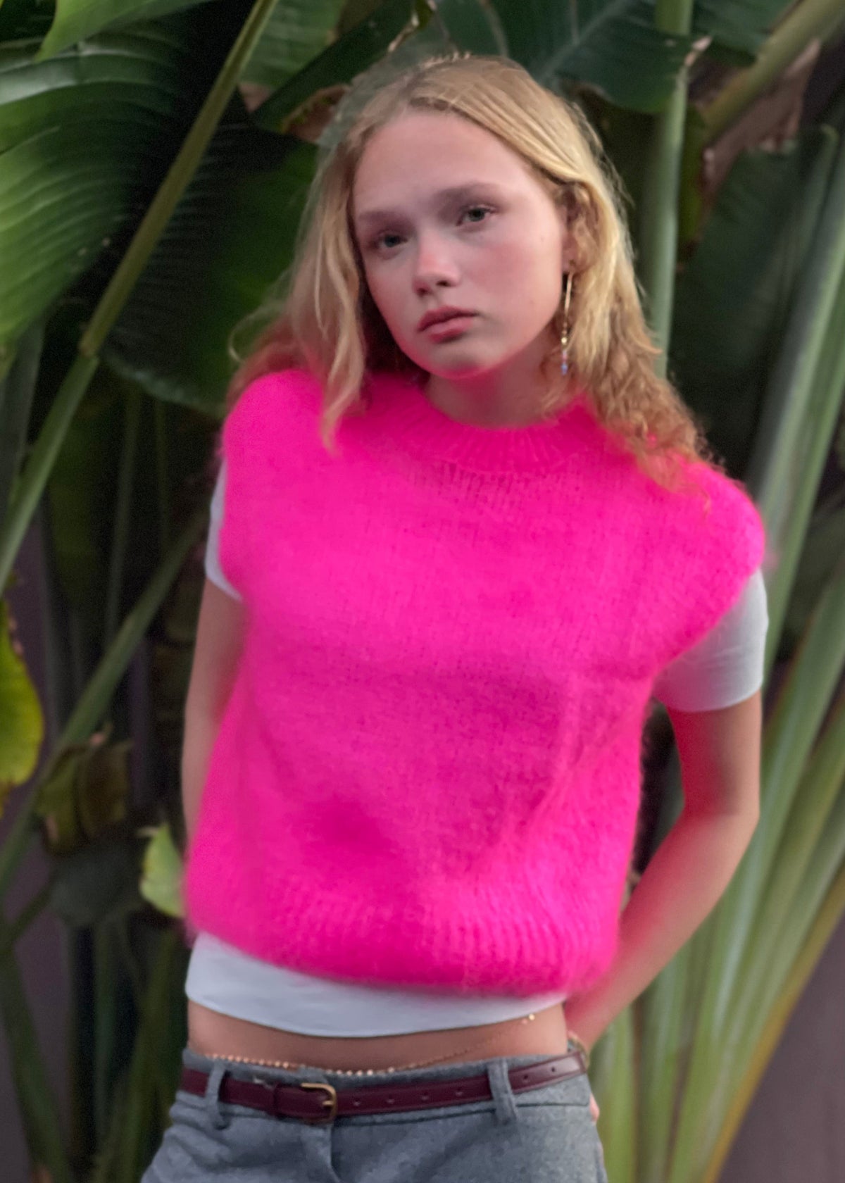 Øst London Monika Cropped Mohair Vest - Neon Pink