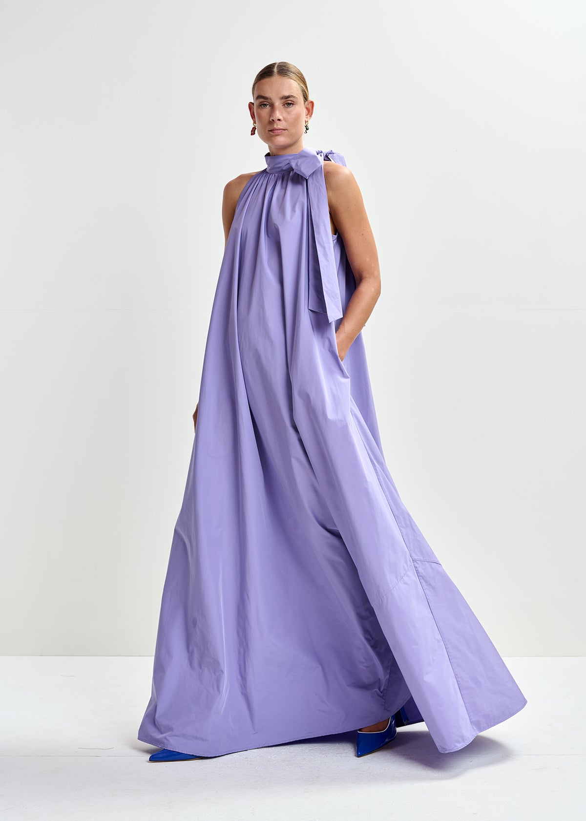 fluted sleeve maxi dress (S) 70s Lace Eyelet Bell Sleeve Maxi Dress
