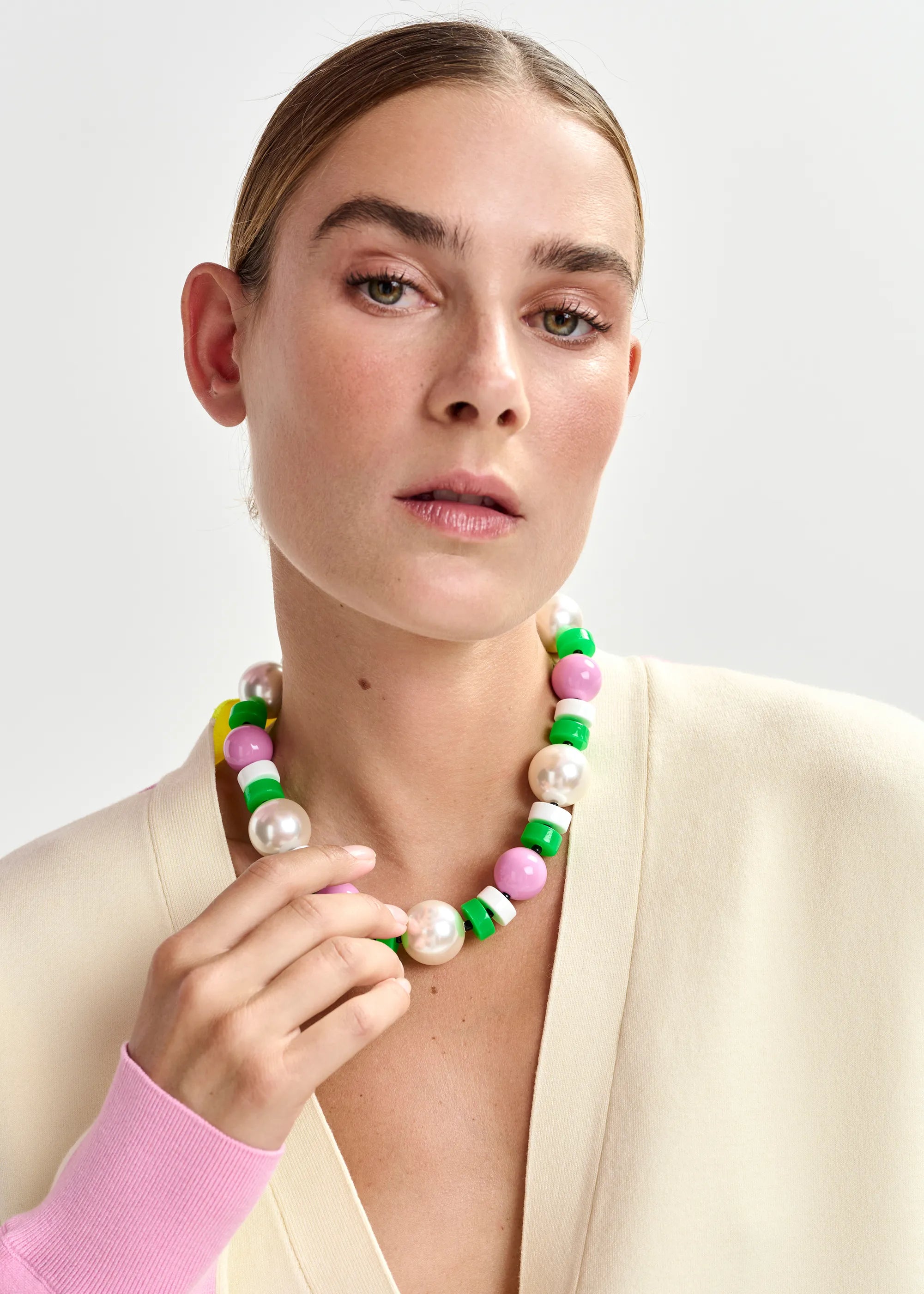 Essentiel Antwerp Jekko Bag Chain Necklace - Pink Green