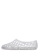 Jeffrey Campbell Jellz jelly shoes in clear silver, perforated lattice ballet flat