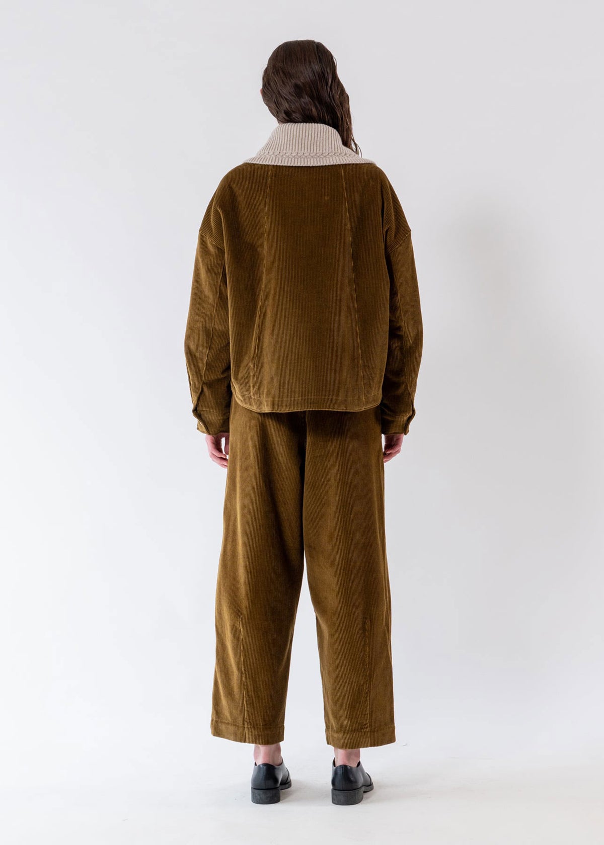 Emin and Paul Olive Detachable Knit-Collar Corduroy Jacket