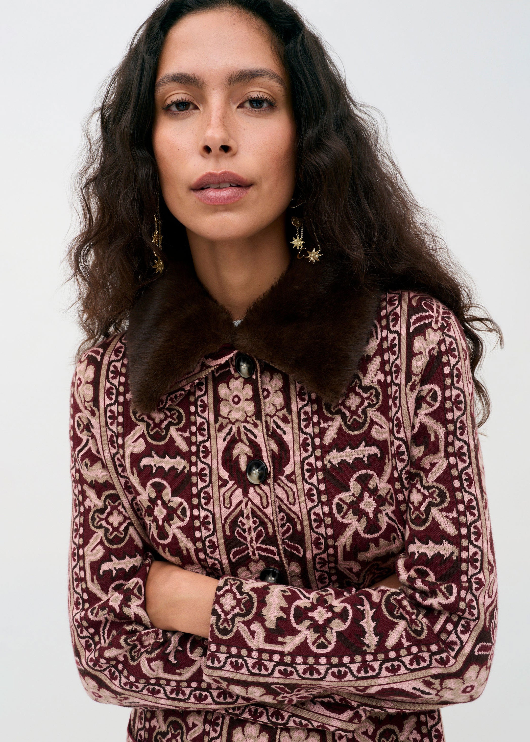 Rixo Jacoba Cardigan - Tapestry Bloom Bordeaux