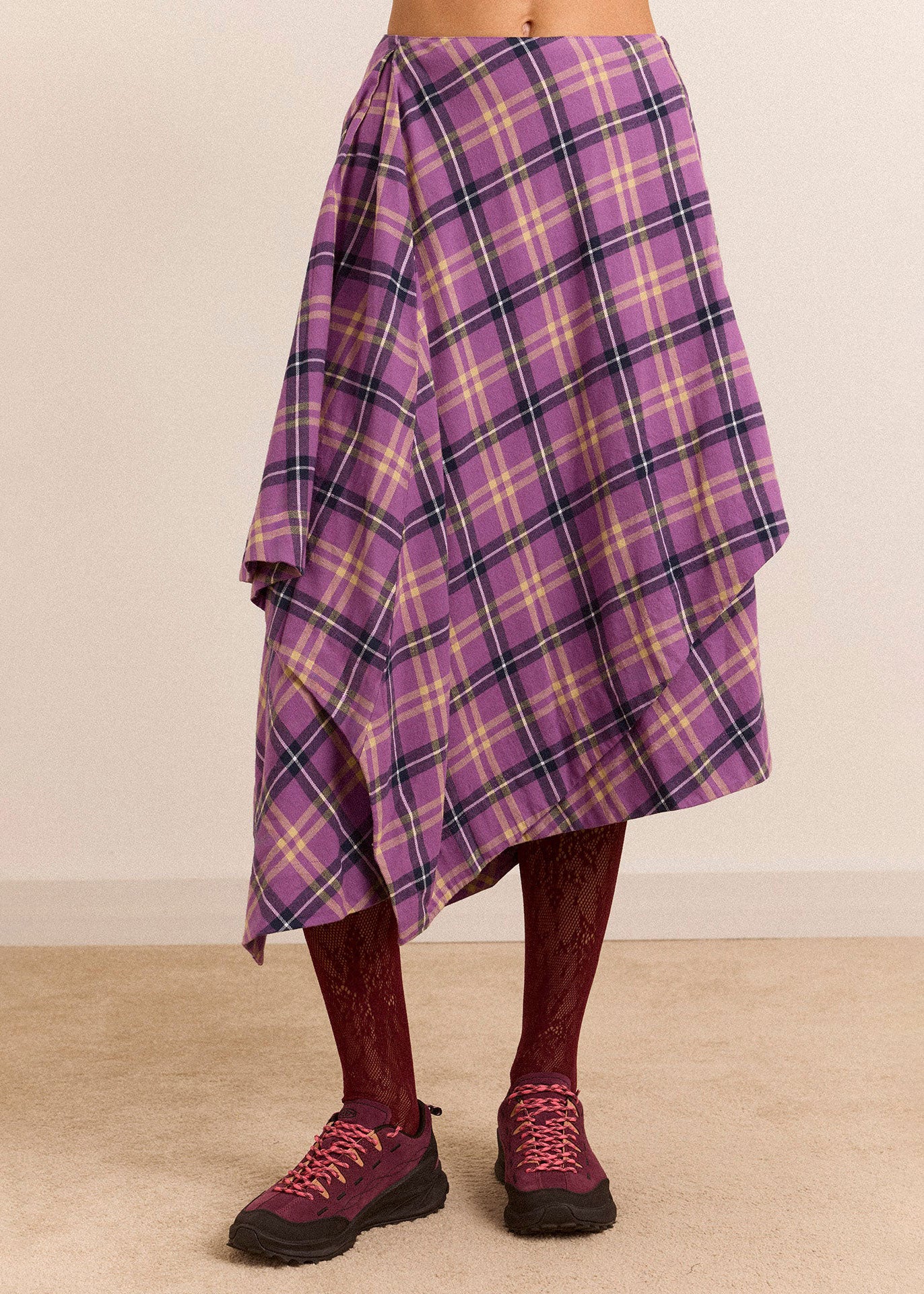 Damson Madder Katana Midi Skirt - Purple Check