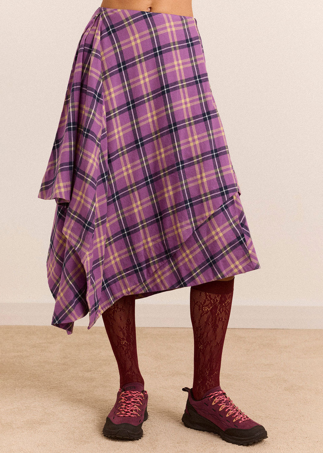 Damson Madder Katana Midi Skirt - Purple Check