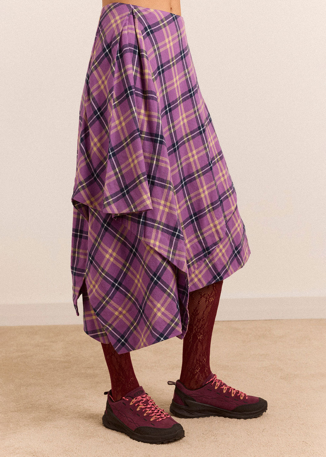Damson Madder Katana Midi Skirt - Purple Check