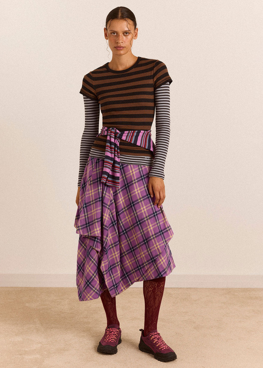 Damson Madder Katana Midi Skirt - Purple Check
