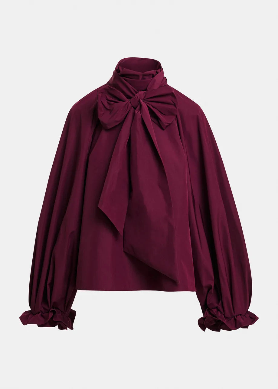 Essentiel Antwerp Keily Pussy-Bow Top - Burgundy
