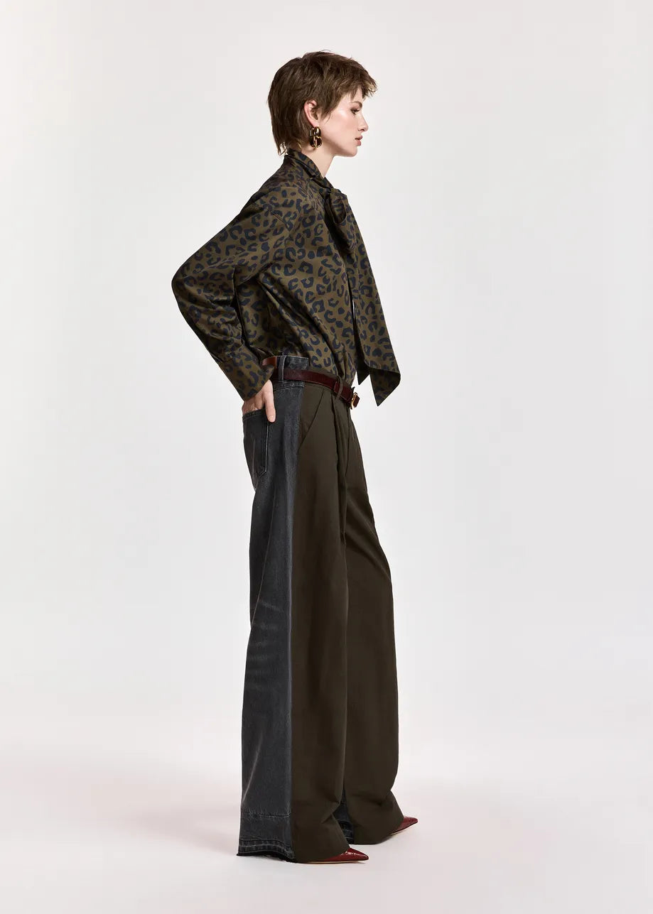 Essentiel Antwerp Khalessi Leopard Pussy-Bow Shirt - Khaki