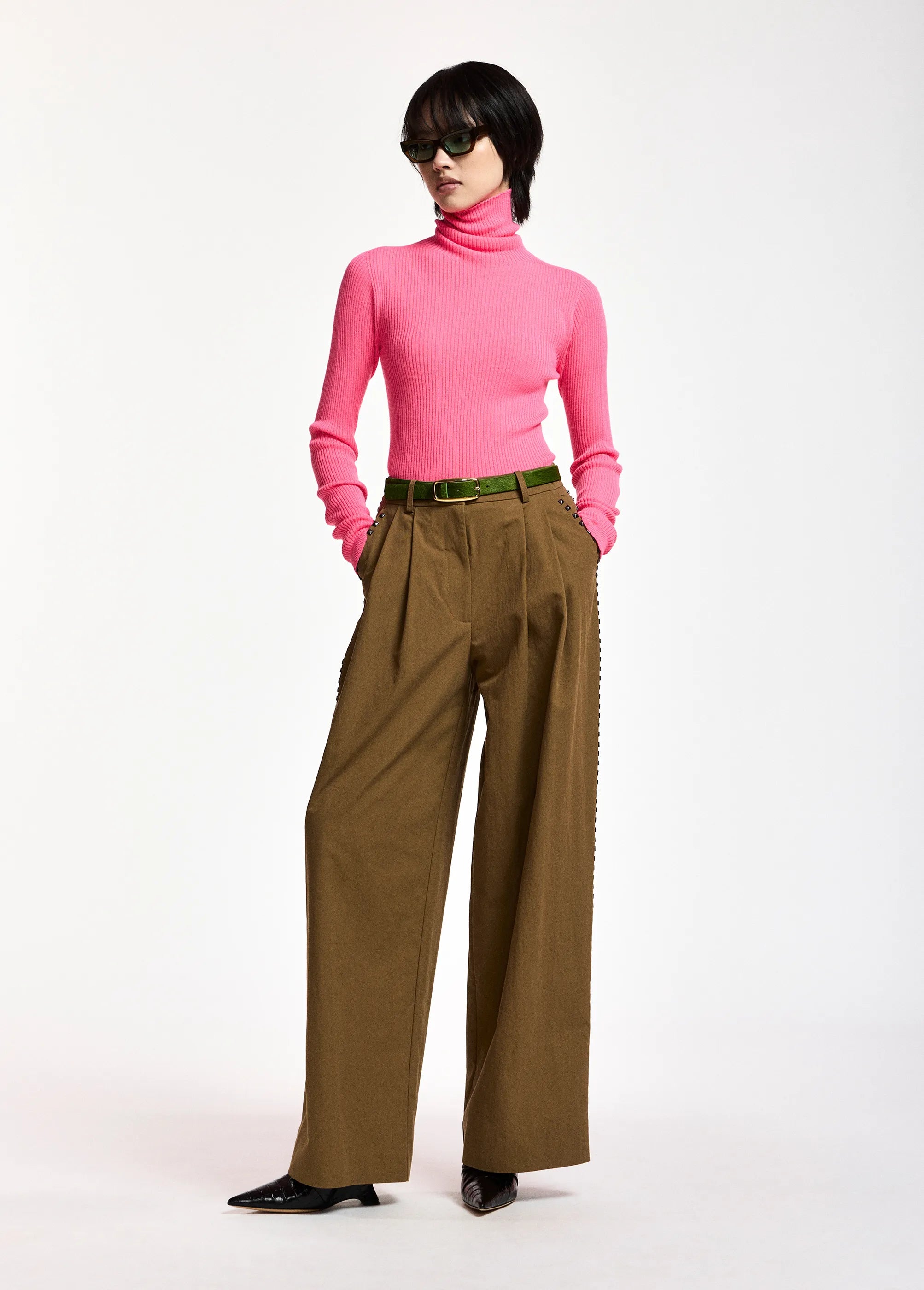 Essentiel Antwerp Klub Textured Leather Belt - Green