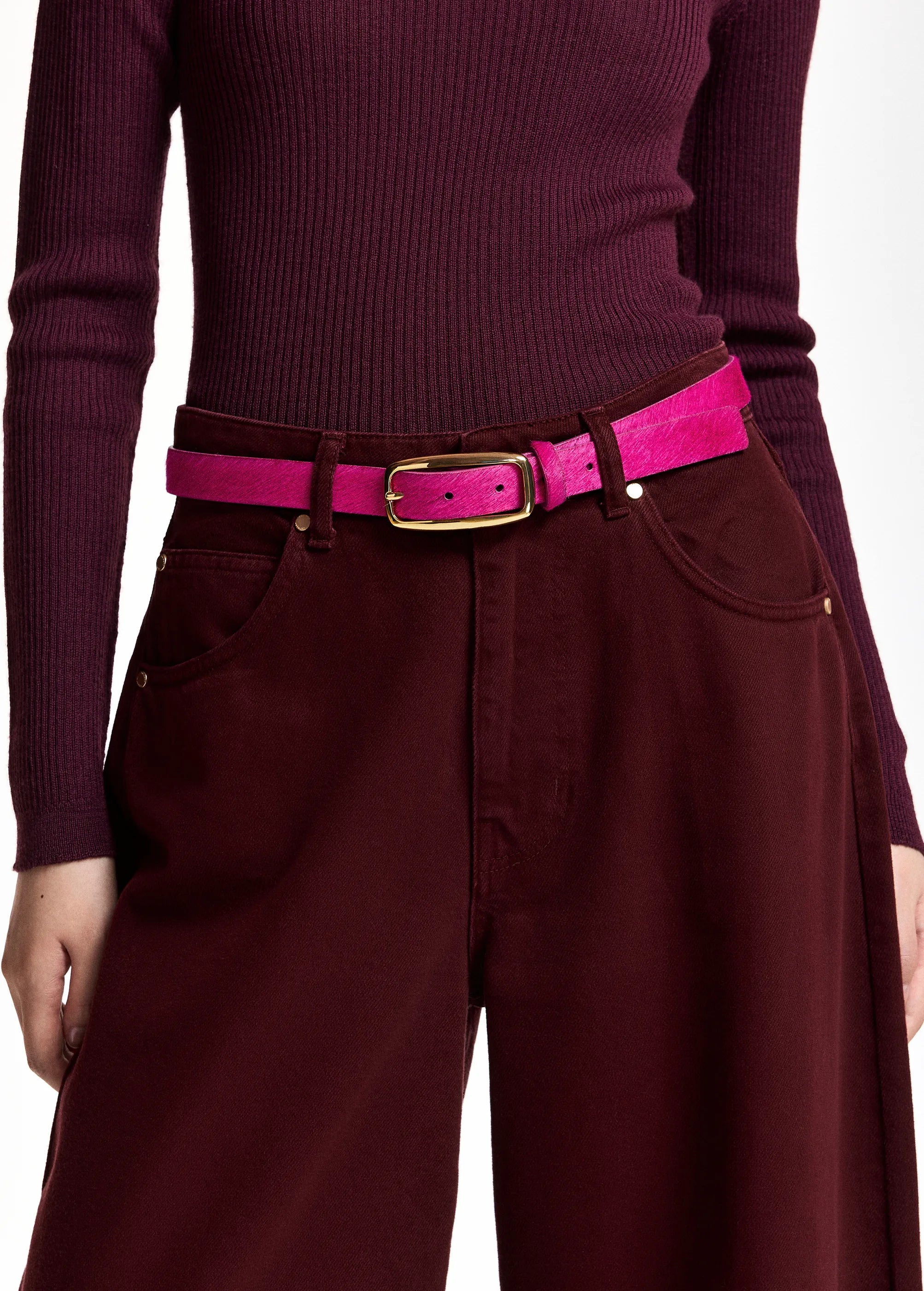 Essentiel Antwerp Klub Textured Leather Belt - Pink