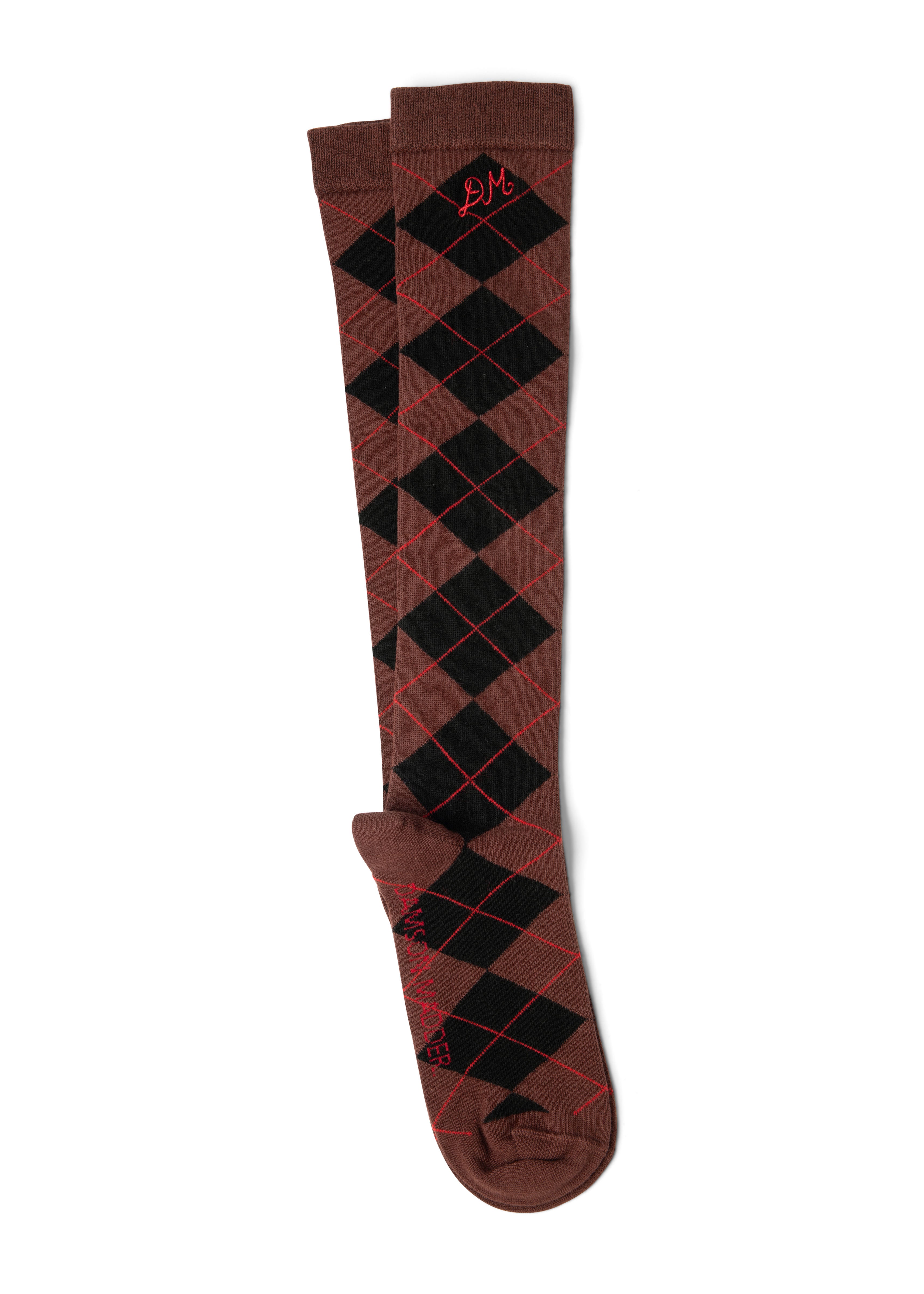 Damson Madder Knee Length Socks - Choc Argyle