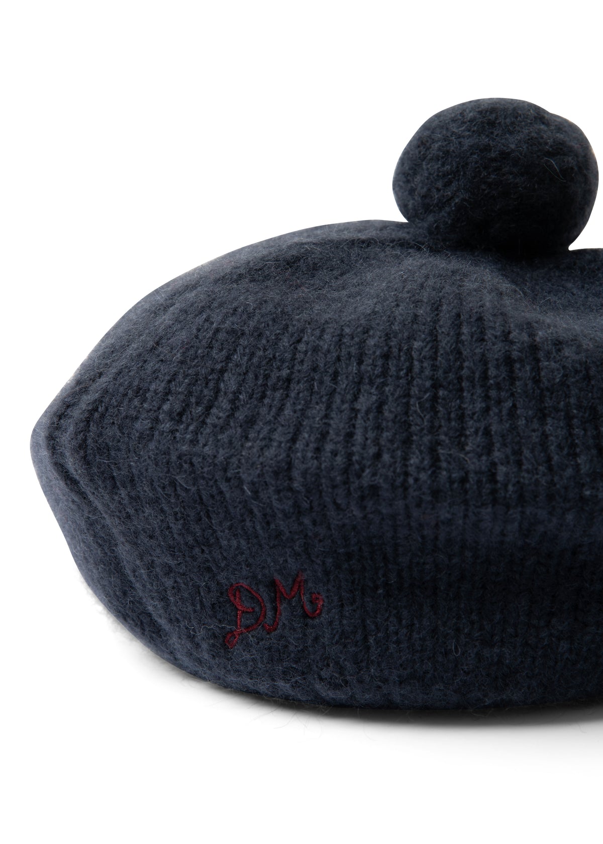 Damson Madder Knitted Pom Pom Beret - Navy