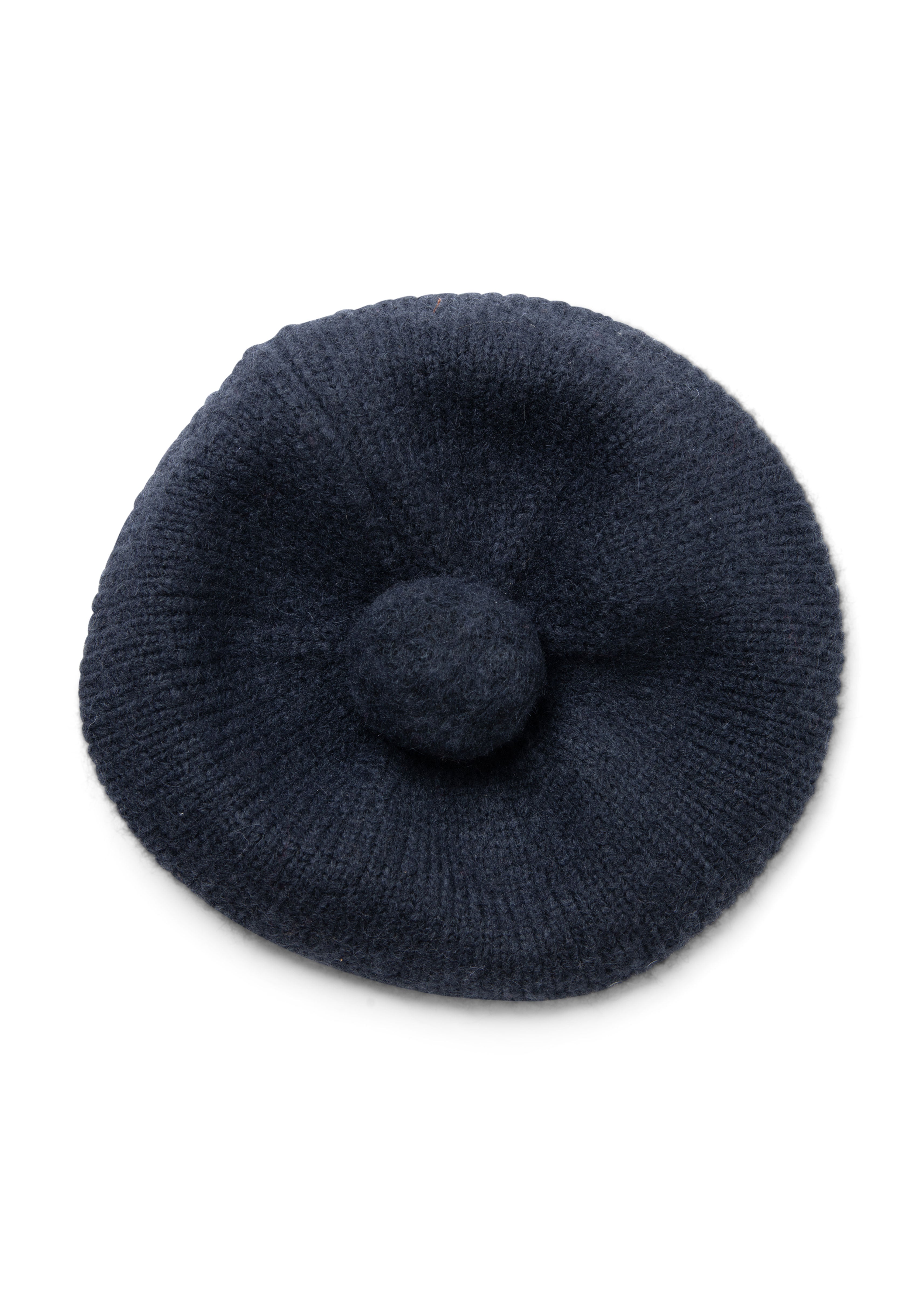 Damson Madder Knitted Pom Pom Beret - Navy